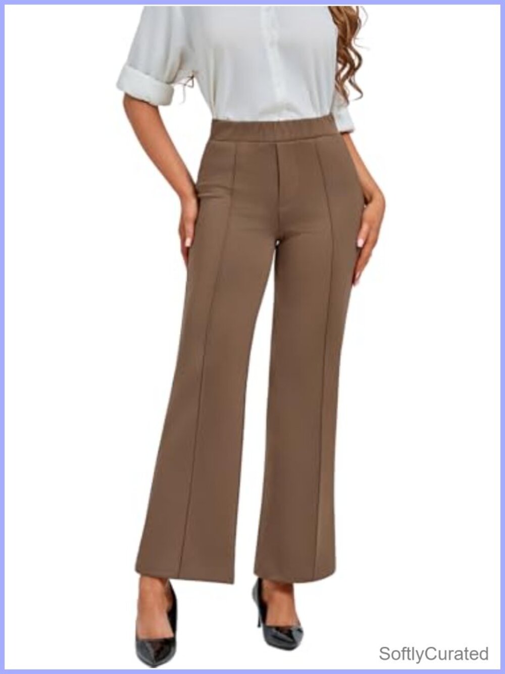 Women's High Waisted Tummy Control Dress Pants Straight Leg Business Trousers